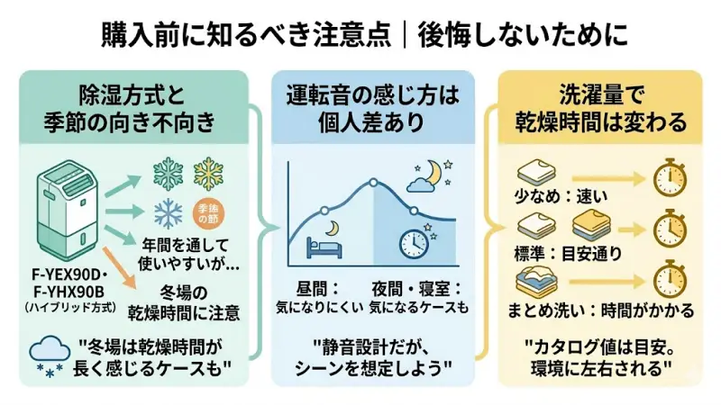F-YEX90DとF-YHX90Bはいずれもハイブリッド方式のため、年間を通して使いやすいのが特徴です。