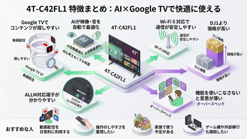 4T-C42FL1の特徴｜AI×Google TVで快適に使える