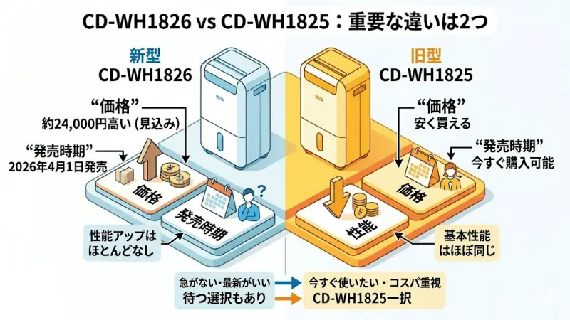 CD-WH1826とCD-WH1825の違いは多そうに見えますが、実はとてもシンプルです。