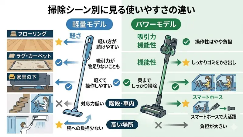 軽さを重視するならBL50Mの方が圧倒的にラクに感じやすいです。