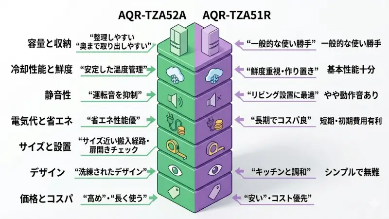 AQR-TZA52AとTZA51Rの違いは、スペック表だけでは見えにくい部分にこそあります。
