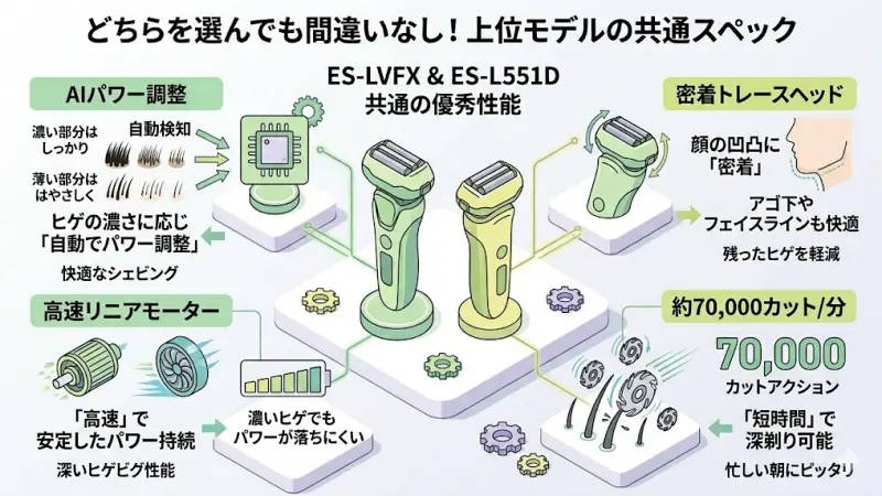 ES-LVFXとES-L551Dはどちらも上位モデルに位置するため、基本性能は非常に高いです。
