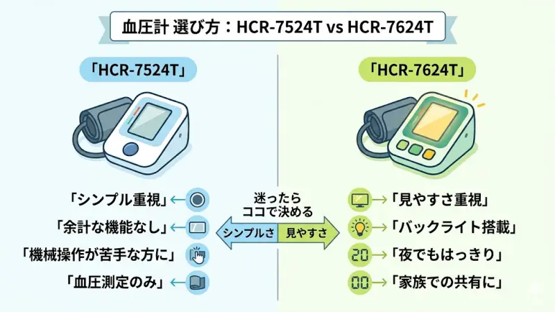 シンプルに使いたいなら「HCR-7524T」
見やすさ重視なら「HCR-7624T」