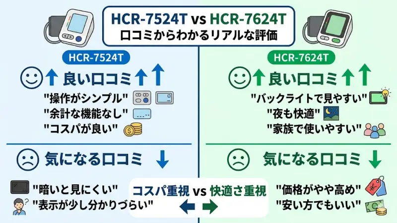 HCR-7524TとHCR-7624Tそれぞれの口コミを「良い点・気になる点」に分けて紹介します。