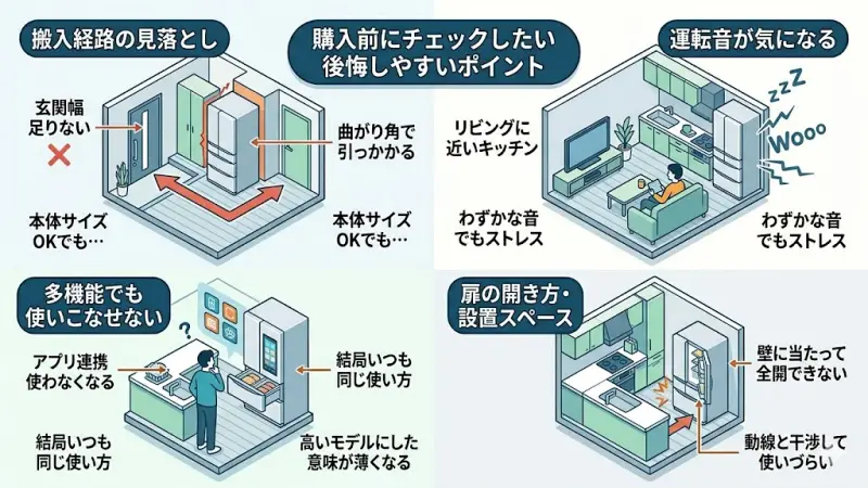 冷蔵庫は高額で長く使う家電だからこそ、「買ったあとに気づく失敗」はできるだけ避けたいですよね。