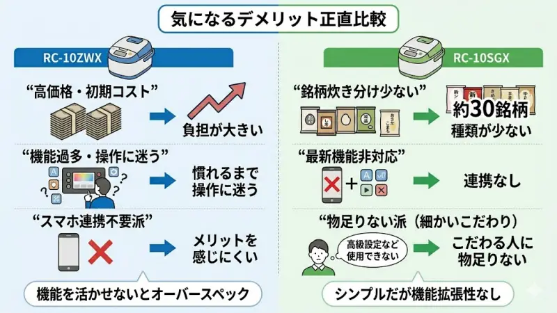 購入前に知っておきたいRC-10ZWXの多機能さとRC-10SGXのシンプルさにおけるデメリットの正直な比較