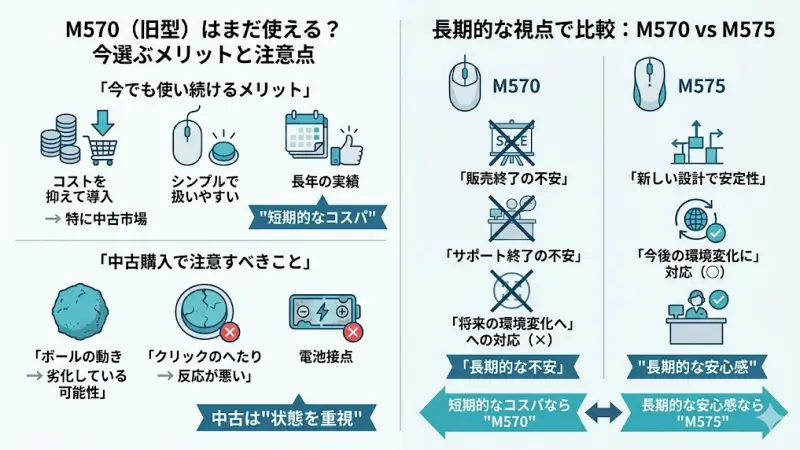 旧モデルながら現役で使えるロジクールM570。シンプルで質実剛健なデザインのトラックボールマウス