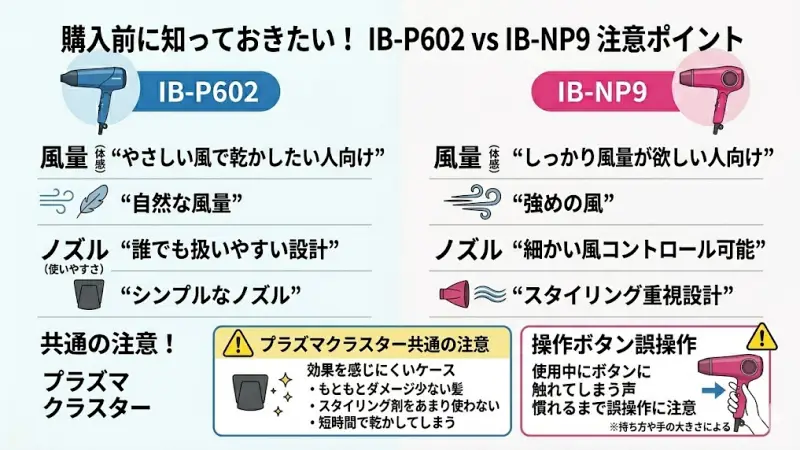 IB-P602とIB-NP9の購入前にチェックすべき注意点（風量、ノズル、効果、操作性）