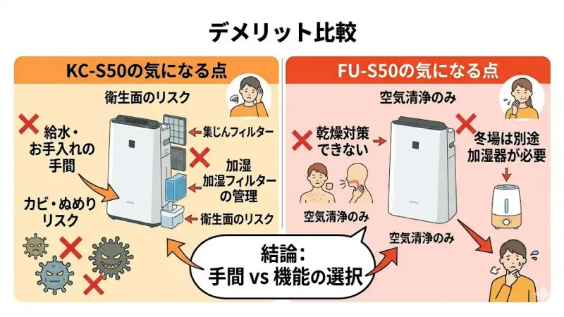 KC-S50の手間とFU-S50の機能限定というそれぞれの欠点