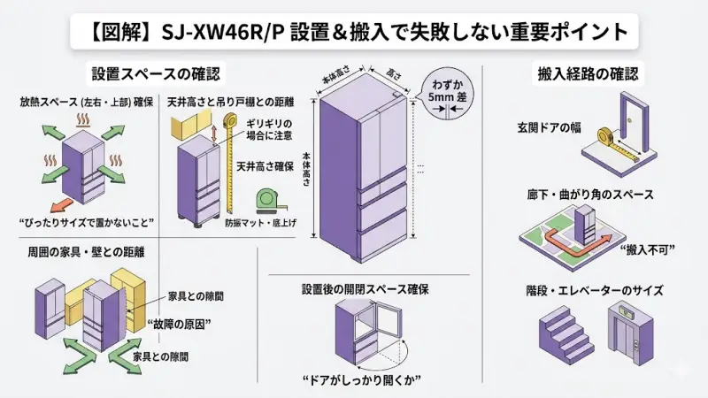 冷蔵庫の設置スペースと搬入経路の確認ポイント（5mmのサイズ差の影響）