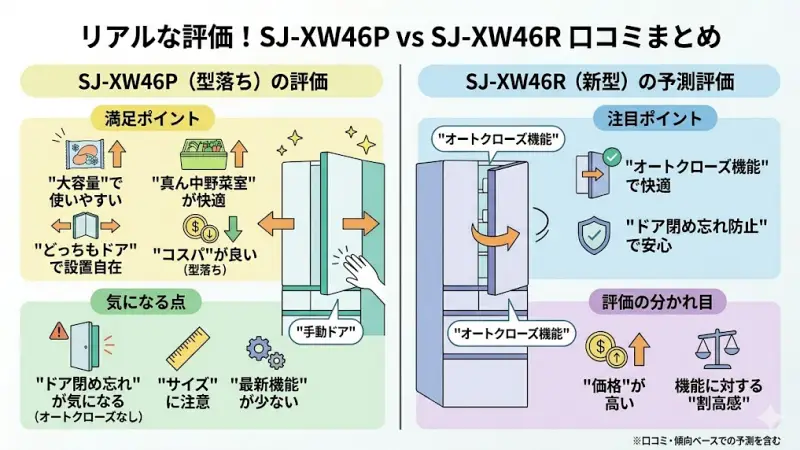 シャープ冷蔵庫SJ-XW46シリーズ（P/R）の口コミとリアルな評判