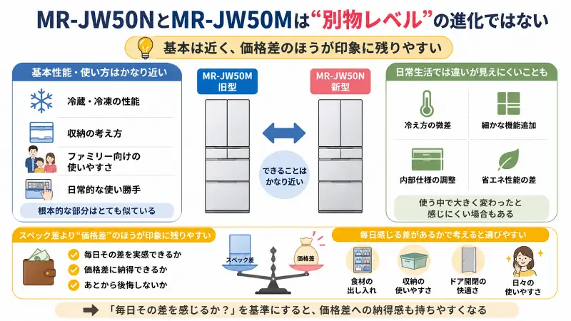 「MR-JW50NとMR-JW50Mの違いと価格差比較」