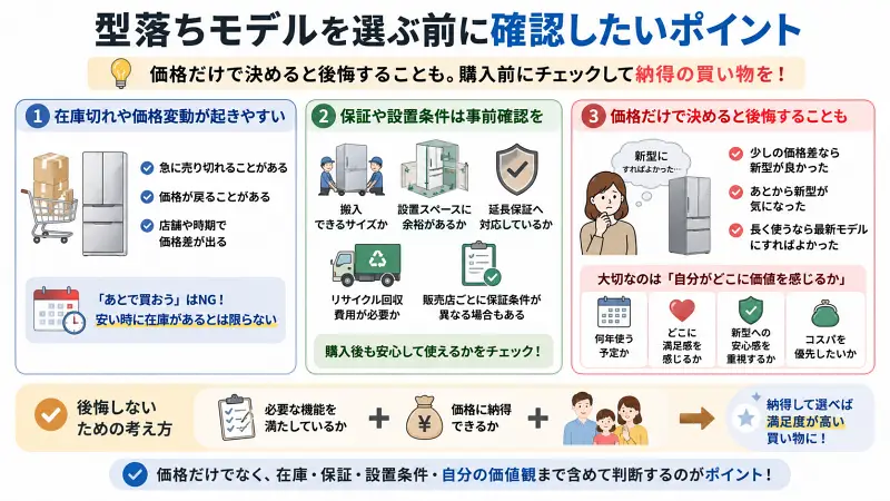 「型落ち冷蔵庫購入前に確認したいポイント」