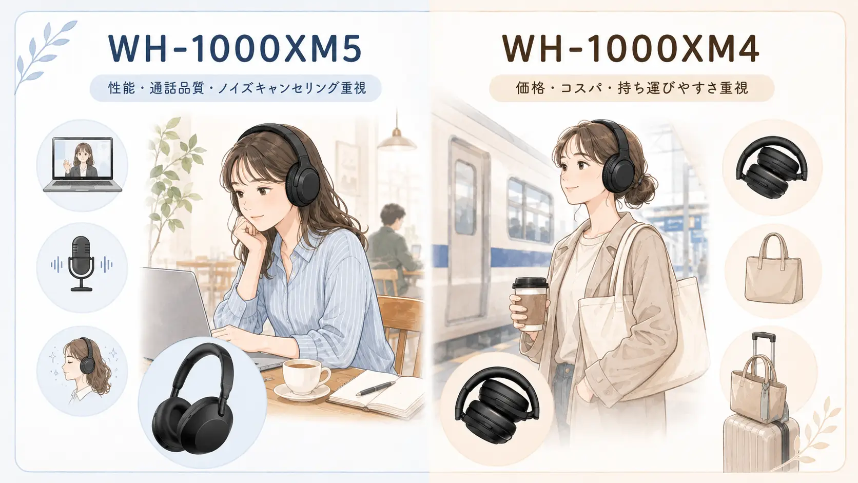WH-1000XM5とWH-1000XM4のおすすめな人を比較した図解
